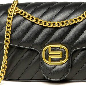 Genuine Leather Quilted Crossbody Bag Medium Shoulder Purse with Chain